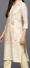 Women Floral Print with Embroidery Chikankari Cotton Kurta with Trousers - Inddus.com