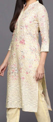 Women Floral Print with Embroidery Chikankari Cotton Kurta with Trousers - Inddus.com