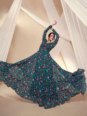 Women Floral Printed and Thread Embroidered Lace Kurta with Dupatta - Inddus.com