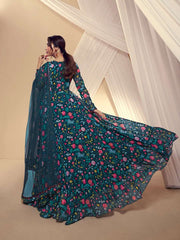 Women Floral Printed and Thread Embroidered Lace Kurta with Dupatta - Inddus.com