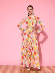 Women Floral Printed Belted Dress - Inddus.com