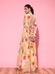 Women Floral Printed Belted Dress - Inddus.com