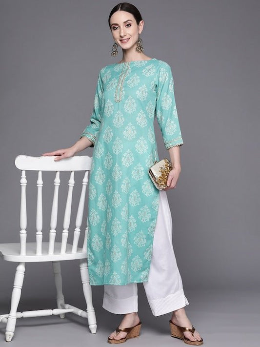 Women Floral Printed Gotta Patti Kurta - Inddus.com