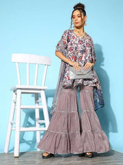 Women Floral Printed Gotta Patti Kurta with Sharara & With Dupatta - Inddus.com