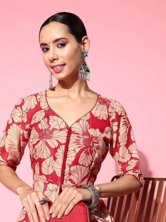 Women Floral Printed High Slit Kurta with Palazzos - Inddus.com