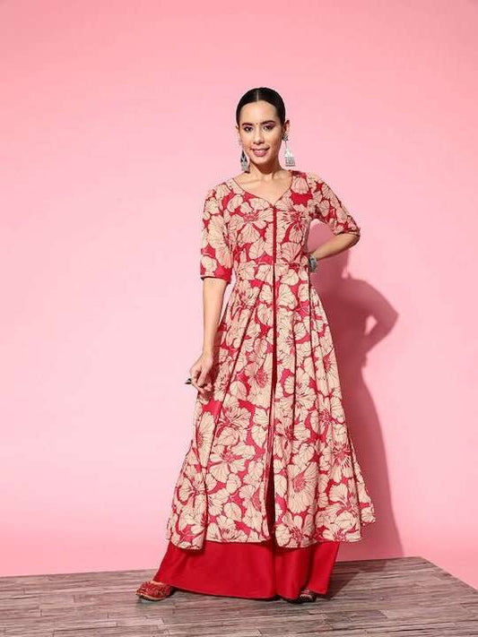 Women Floral Printed High Slit Kurta with Palazzos - Inddus.com