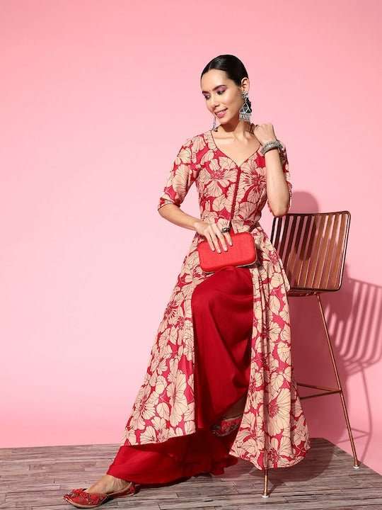 Women Floral Printed High Slit Kurta with Palazzos - Inddus.com