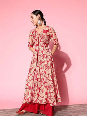 Women Floral Printed High Slit Kurta with Palazzos - Inddus.com