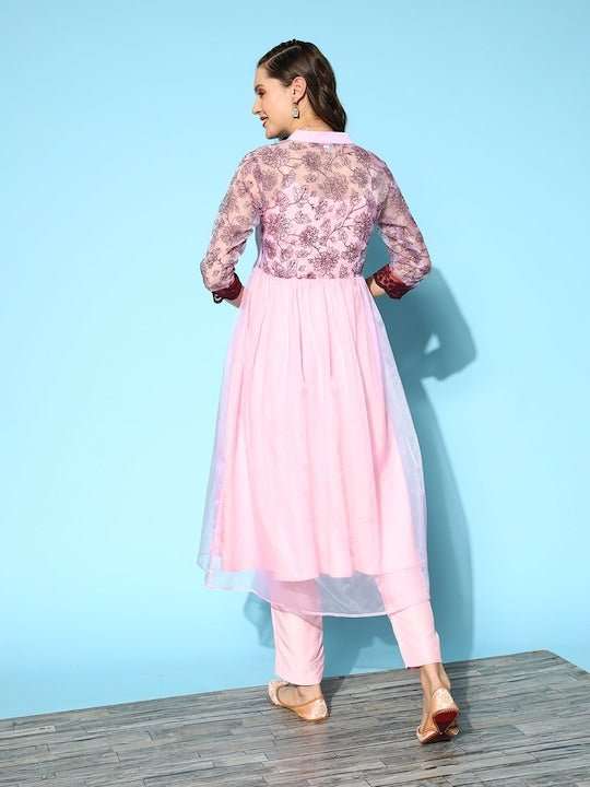 Women Floral Printed High Slit Kurta with Trousers - Inddus.com