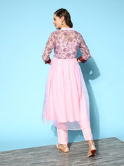 Women Floral Printed High Slit Kurta with Trousers - Inddus.com