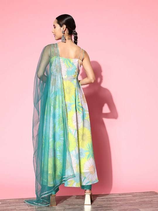 Women Floral Printed Kurta with Trousers & With Dupatta - Inddus.com