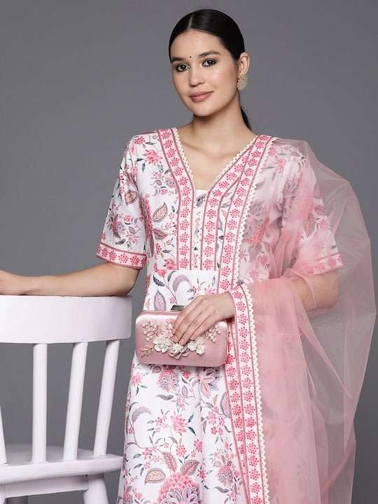 Women Floral Printed Regular Kurta with Trousers & Dupatta - Inddus.com