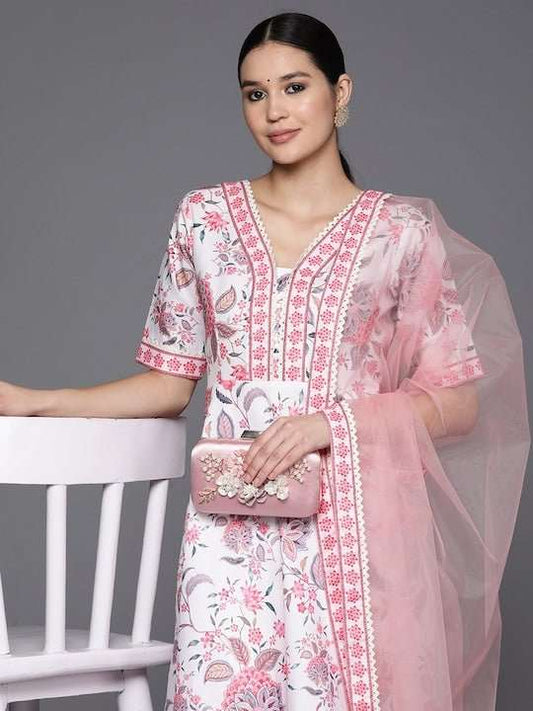 Women Floral Printed Regular Kurta with Trousers & Dupatta - Inddus.com