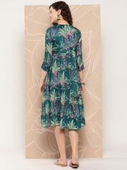 Women Floral Printed Ruffle A-Line Midi Dress - Inddus.com