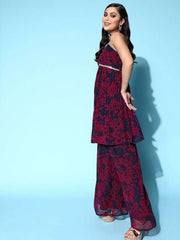 Women Floral Printed Thread Work Kurti With Palazzos - Inddus.com