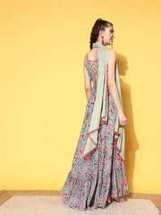 Women Floral Printed Tiering Georgette Kurta With Dupatta - Inddus.com