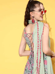 Women Floral Printed Tiering Georgette Kurta With Dupatta - Inddus.com