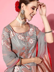 Women Floral Silk Blend Ethereal Embroidery Kurta Set - Inddus.com