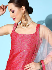 Women Floral Silk Blend Ethereal Embroidery Kurta Set - Inddus.com