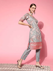 Women Floral Silk Blend Ethereal Embroidery Kurta Set - Inddus.com