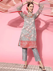 Women Floral Silk Blend Ethereal Embroidery Kurta Set - Inddus.com