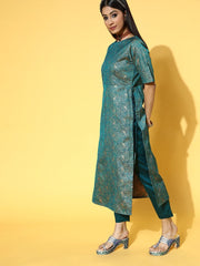 Women Floral Silk Blend Ethereal Embroidery Kurta Set - Inddus.com