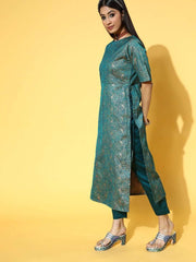 Women Floral Silk Blend Ethereal Embroidery Kurta Set - Inddus.com