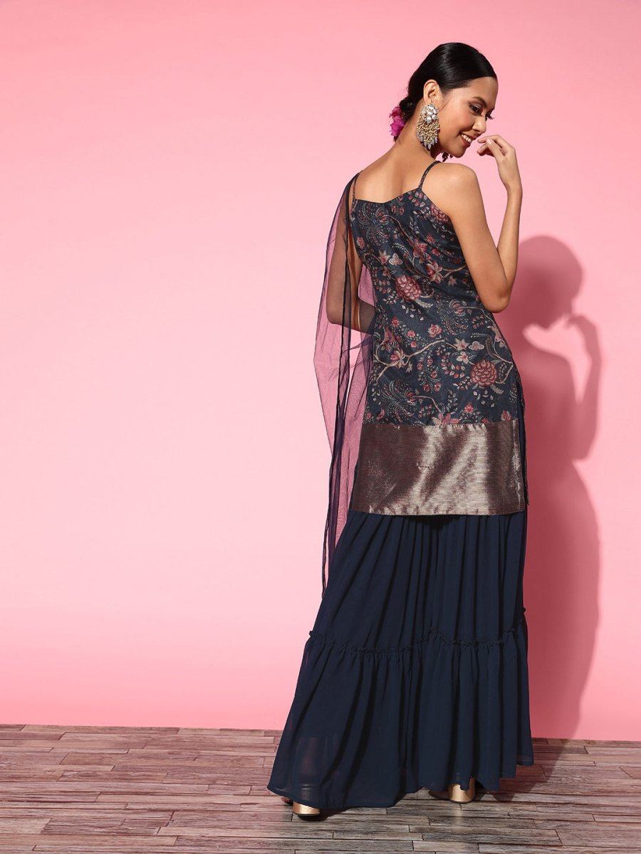 Women Floral Silk Blend Ethereal Embroidery Kurta Set - Inddus.com