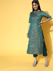 Women Floral Silk Blend Ethereal Embroidery Kurta Set - Inddus.com