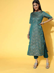 Women Floral Silk Blend Ethereal Embroidery Kurta Set - Inddus.com