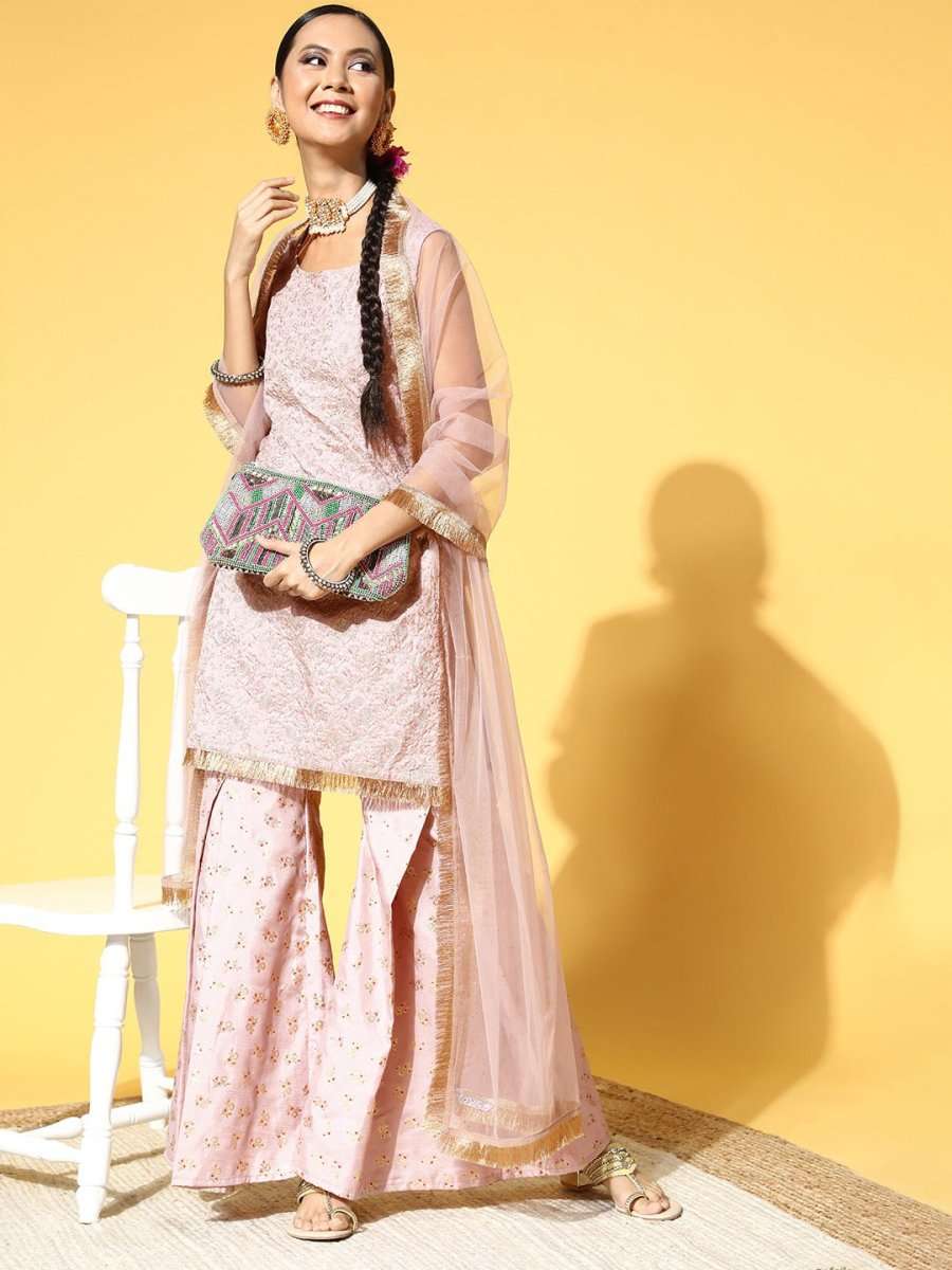 Women Floral Silk Blend Ethereal Embroidery Kurta Set - Inddus.com