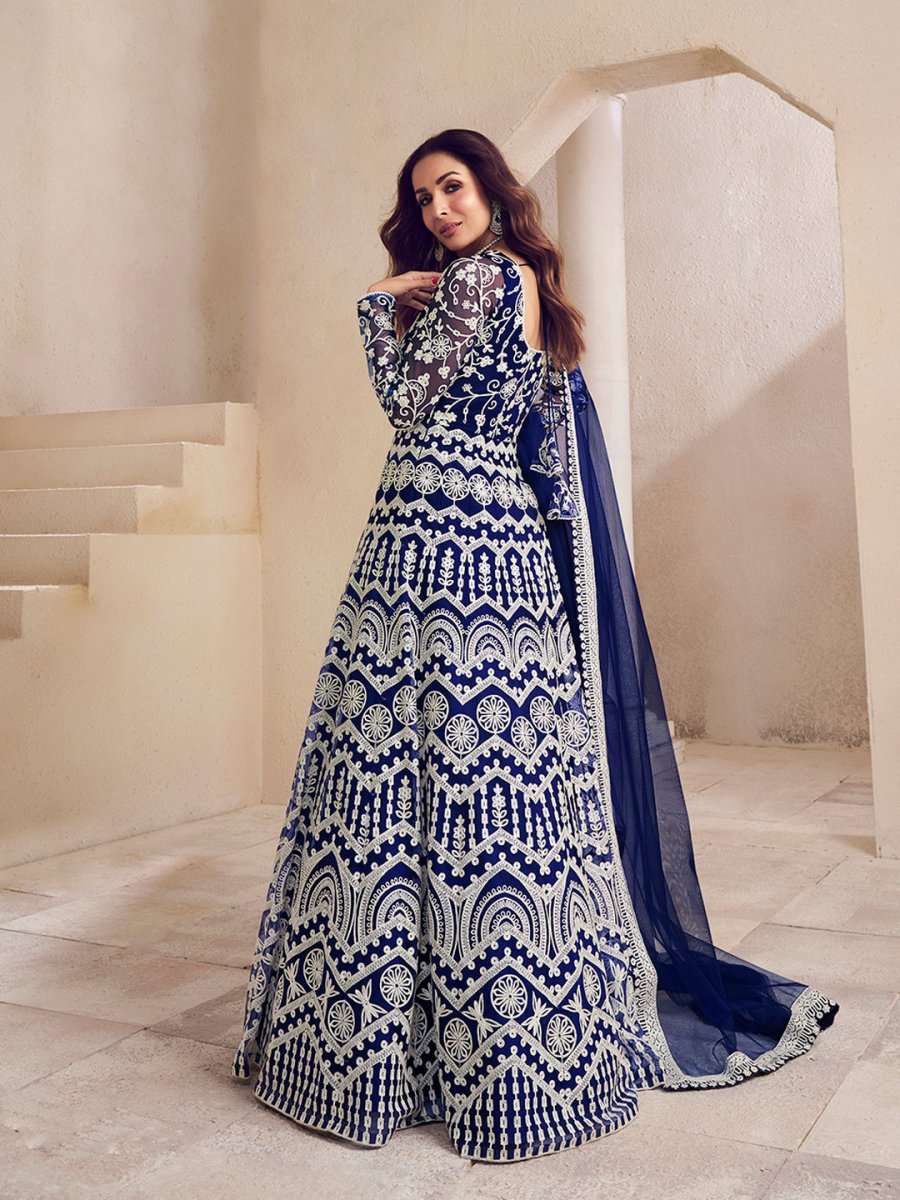 Women Floral Thread Embroidered Anarkali Kurta with Dupatta - Inddus.com