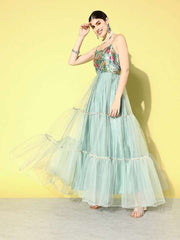 Women Floral Thread Work Embroidered Ethnic Dress - Inddus.com