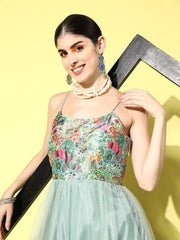 Women Floral Thread Work Embroidered Ethnic Dress - Inddus.com