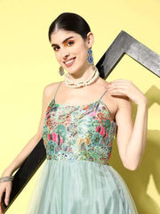 Women Floral Thread Work Embroidered Ethnic Dress - Inddus.com