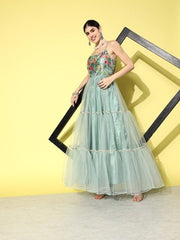 Women Floral Thread Work Embroidered Ethnic Dress - Inddus.com