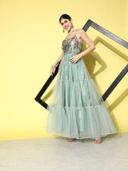 Women Floral Thread Work Embroidered Ethnic Dress - Inddus.com