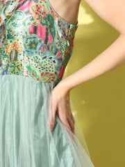 Women Floral Thread Work Embroidered Ethnic Dress - Inddus.com