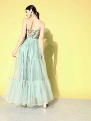 Women Floral Thread Work Embroidered Ethnic Dress - Inddus.com