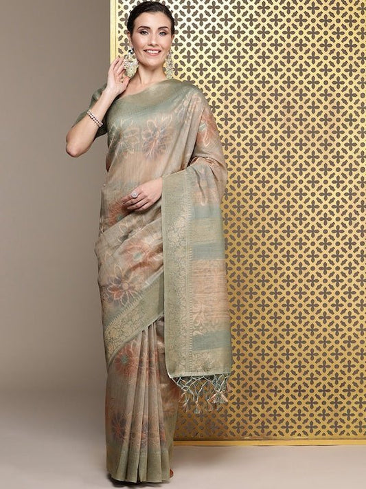 Women Floral Woven Design Saree with Blouse Piece - Inddus.com