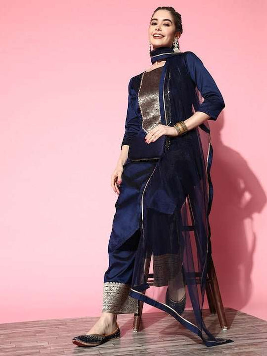 Women Floral Yoke Design Kurta with Palazzos & With Dupatta - Inddus.com
