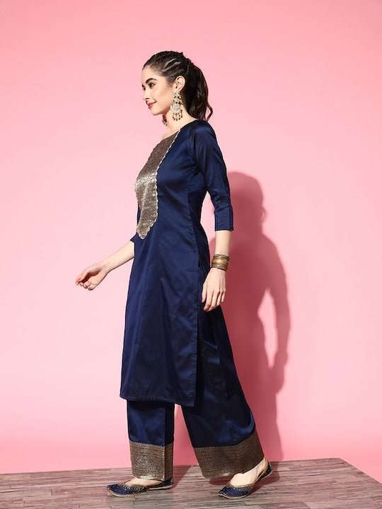 Women Floral Yoke Design Kurta with Palazzos & With Dupatta - Inddus.com