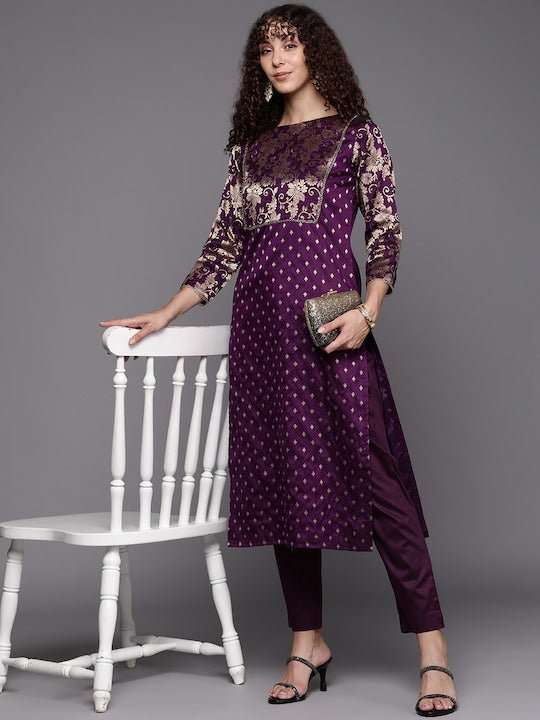 Women Floral Yoke Design Kurta with Trousers - Inddus.com