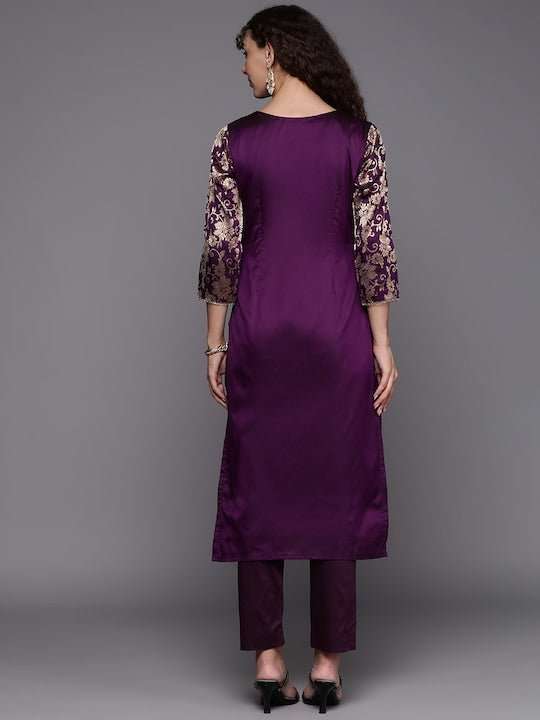 Women Floral Yoke Design Kurta with Trousers - Inddus.com