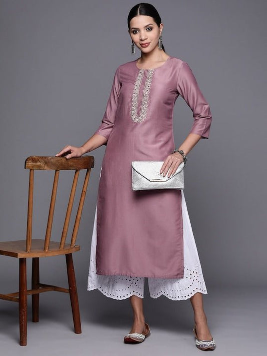 Women Floral Yoke Design Thread Work Floral Kurta - Inddus.com