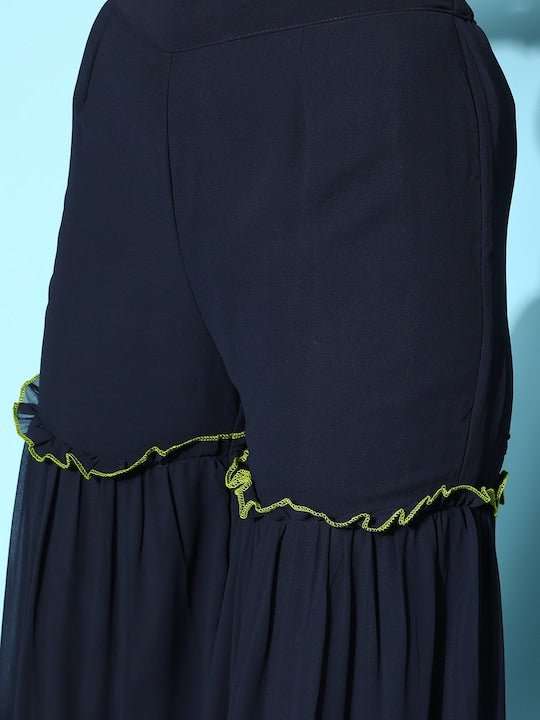 Women Floral Yoke Design Thread Work Kurti With Sharara & With Dupatta - Inddus.com
