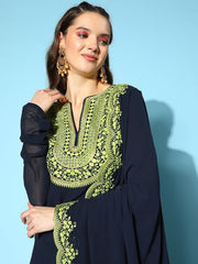 Women Floral Yoke Design Thread Work Kurti With Sharara & With Dupatta - Inddus.com