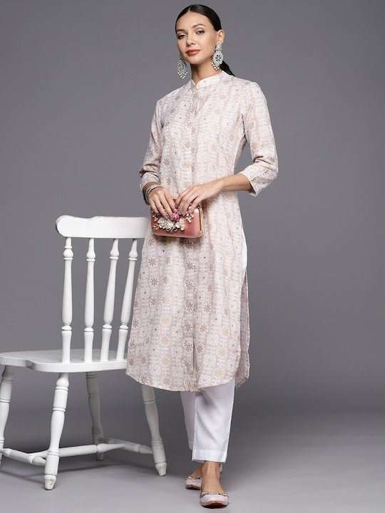 Women Geometric Printed Cotton Kurta - Inddus.com