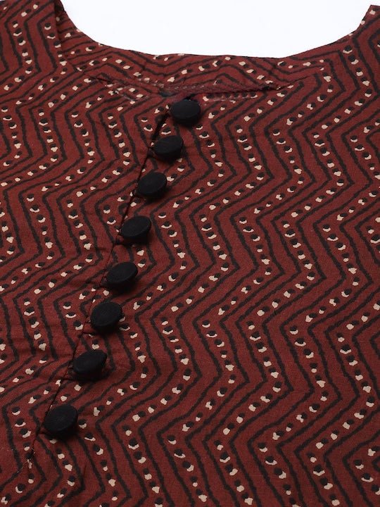 Women Geometric Printed Flared Sleeves Cotton A-Line Kurta - Inddus.com