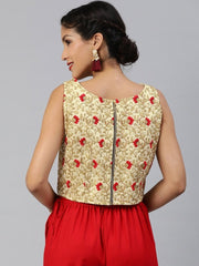 Women Gold-Toned Silk Blend Embroidered Crop Top - inddus-us